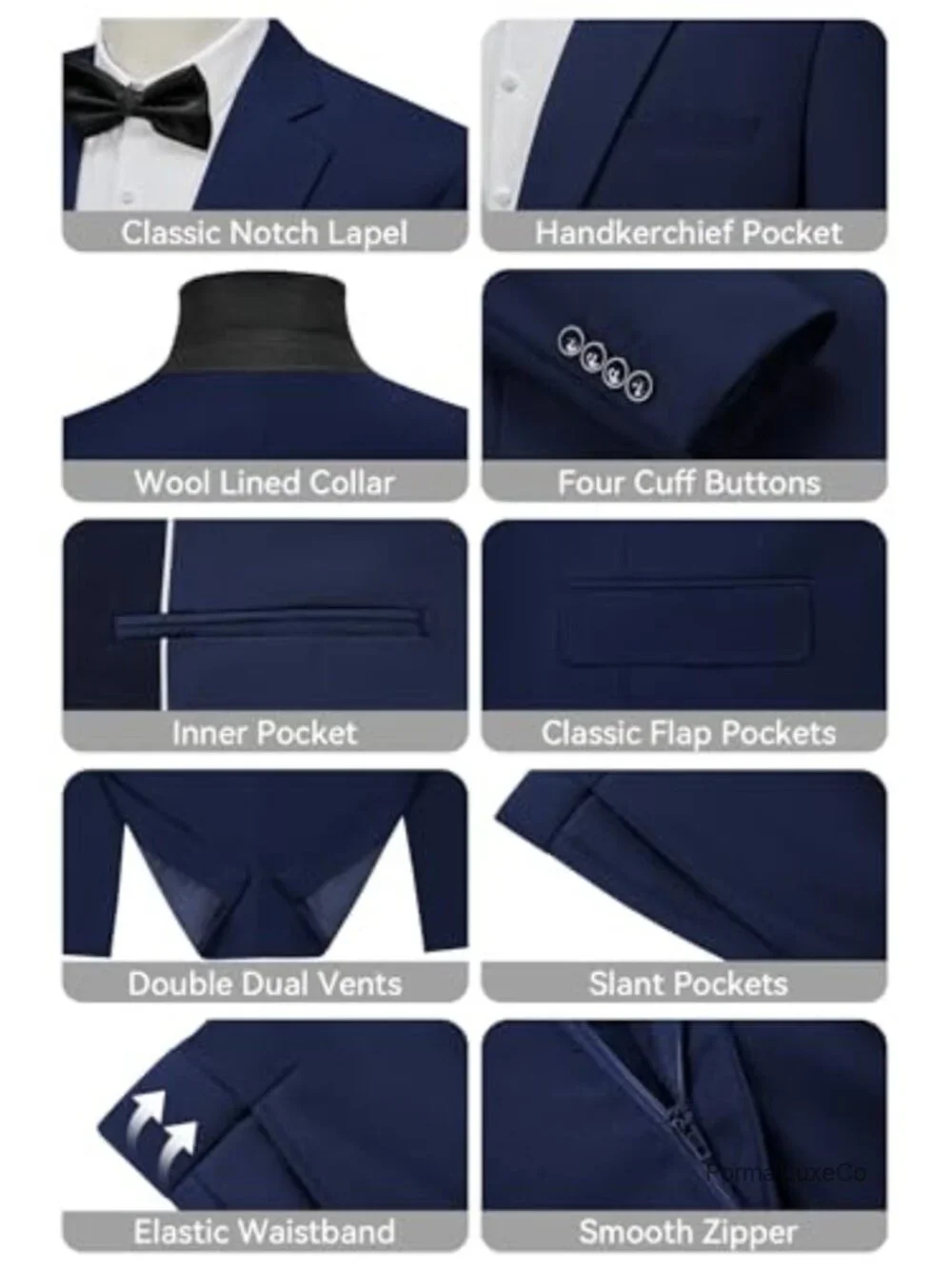 Slim Fit 2-Piece Wedding Tuxedo Suit Set with Notched Lapel, Long Sleeve Blazer